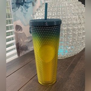 STARBUCKS TEAL YELLOW OMBRE STUDDED 24oz VENTI COLD CUP TUMBLER 2023